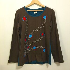 Leopards & Roses Blue Red Atomic Retro Print Sweater XL
